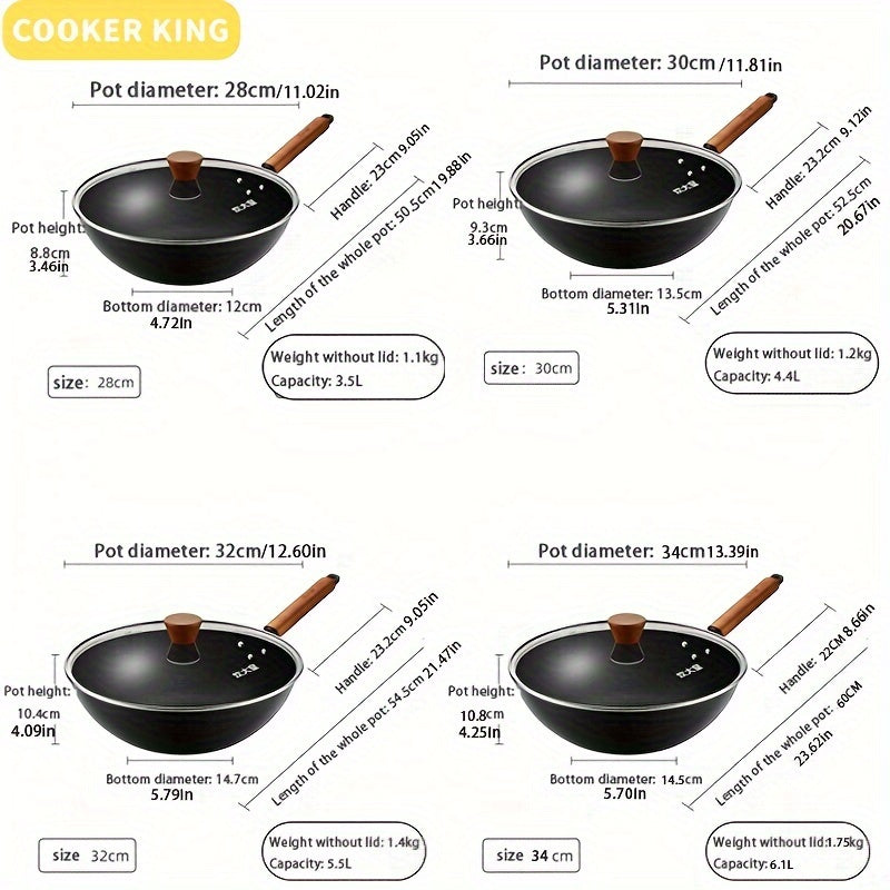 COOKER KING Ultra-Iron Wok ni taqdim etamiz: 24 soatlik zanglamas davolash, sog'lom nol qoplama va gaz pechlari bilan moslik - endi 27.94 sm, 30.48 sm, 33.02 sm va 38.1 sm o'lchamlarida, kuzda pishirish uchun mukammal.