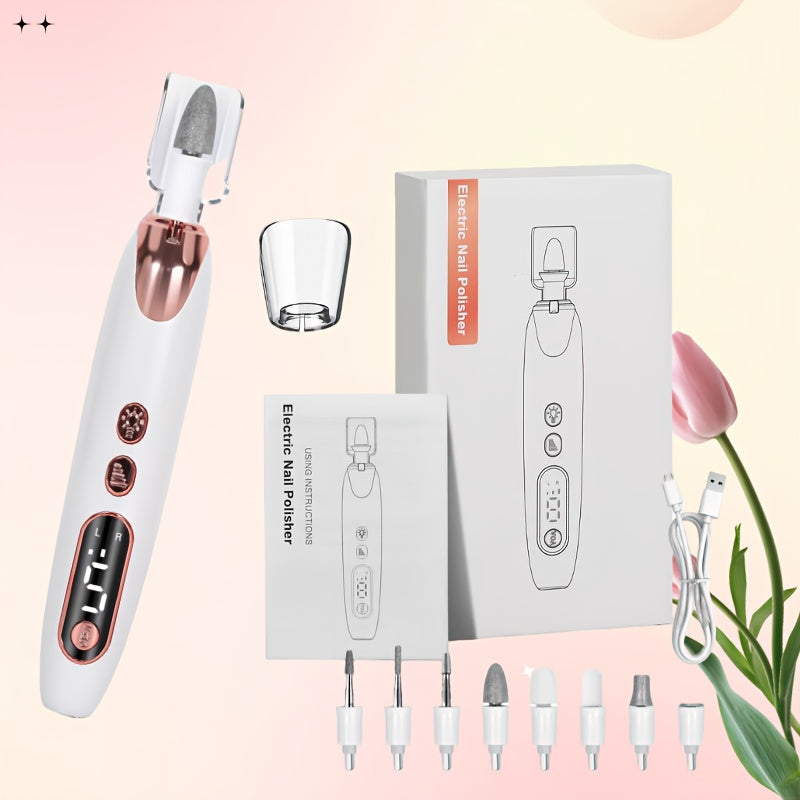 Cordless Electric Nail Drill Set for Thick Nails Hand and Foot Care Rechargeable White