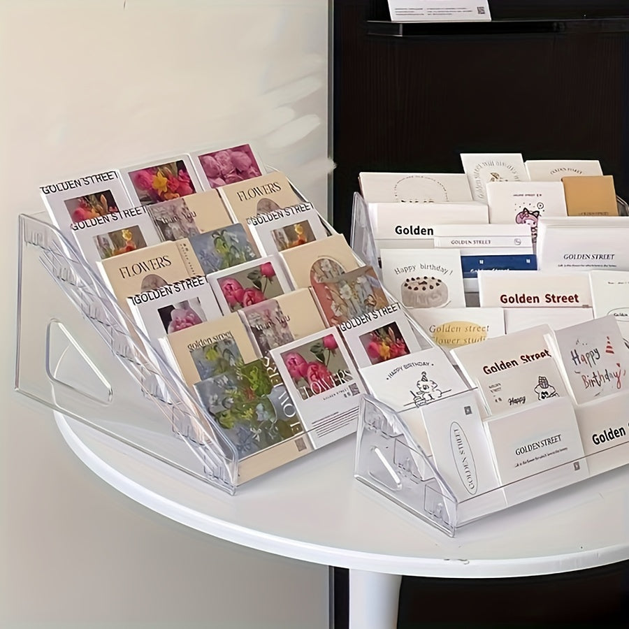 Porta tarjetas de felicitación de plástico transparente para floristerías y tiendas de regalos, soporte para exhibiciones de tarjetas navideñas