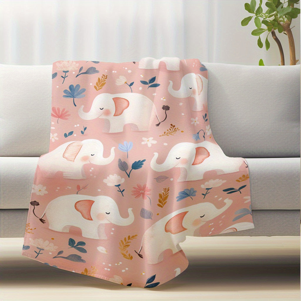 Elephant Print Flannel Throw Blanket Lightweight Plush Sofa Blanket for All Seasons