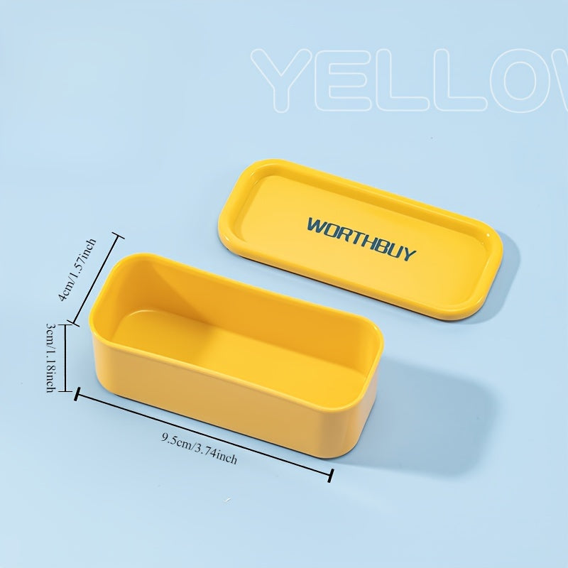 Compact Organizer Box for Toothpicks Floss Small Items Teal Yellow Clear Lid