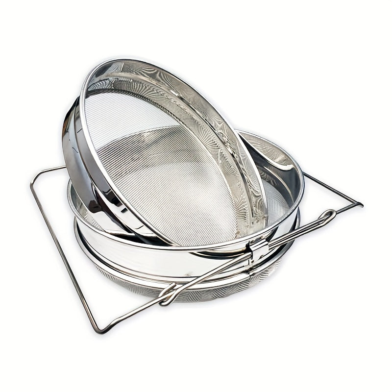 Stainless Steel Double Sieve Honey Strainer with Adjustable Arms for Beekeeping
