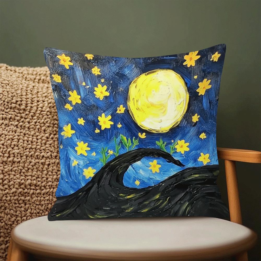 Black Cat and Moon Throw Pillow Cover Polyester Zipper Removable Washable