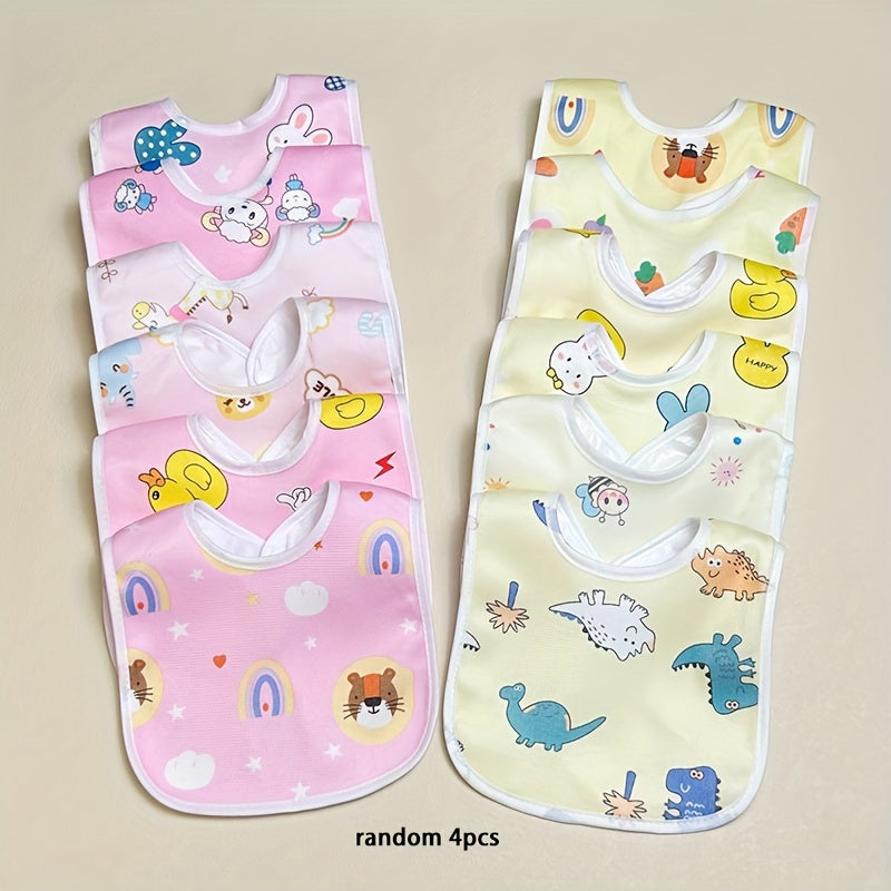 4/6 Pieces Cartoon Pattern Crystal Velvet Baby Bibs Waterproof U-Shaped Feeding Bibs