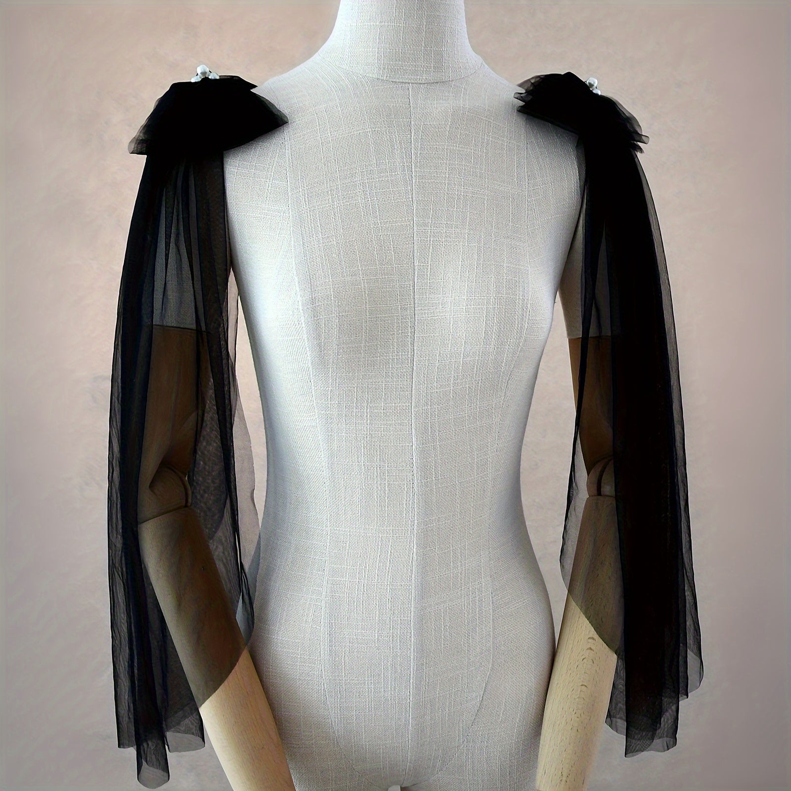 Black Tulle Shawl with Princess Bow Detachable Bridal Party Dress Accessory