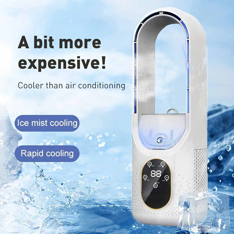 Bladeless Desk Fan with LED Display USB Rechargeable Touch Control Quiet Office Bedroom Travel