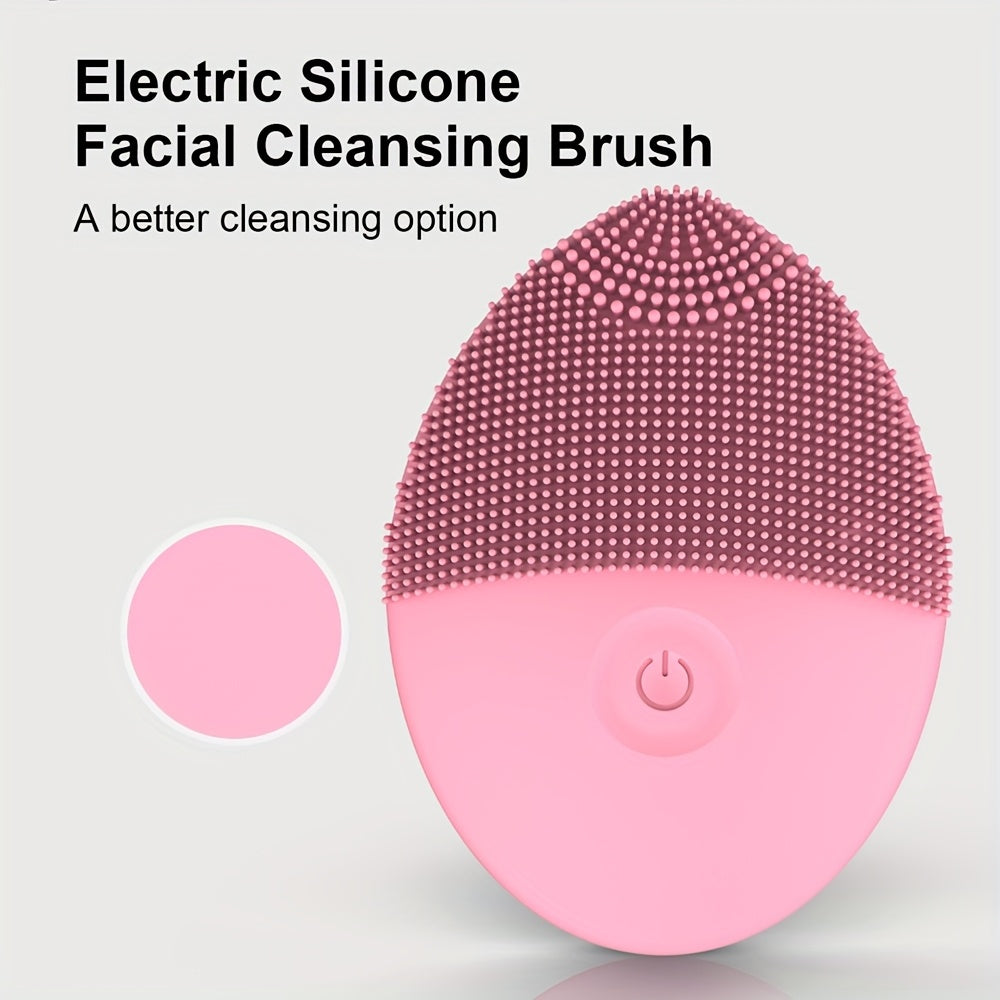 Pink Electric Facial Cleansing Brush with Soft Silicone Bristles Exfoliating Massager Battery Powered
