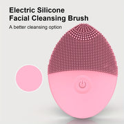 Pink Electric Facial Cleansing Brush with Soft Silicone Bristles Exfoliating Massager Battery Powered