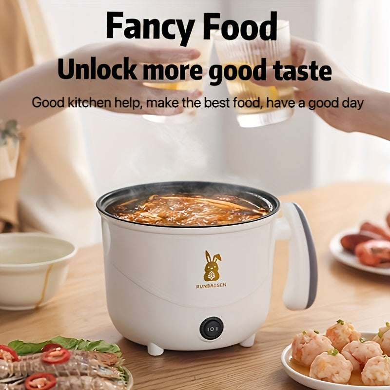 Cocina eléctrica 2 en 1 con cesta de vapor, antiadherente, multifuncional, vitrocerámica de inducción para freír, hervir, cocinar al vapor, cocción lenta, uso en dormitorio y hogar