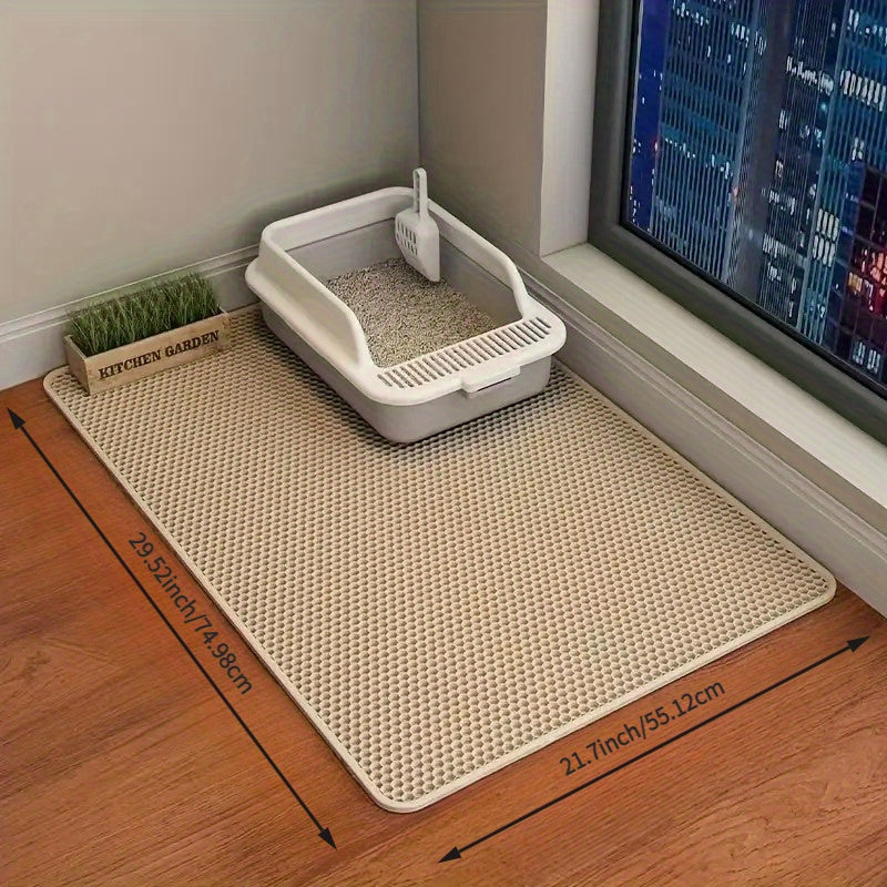 Alfombrilla de doble capa para arena de gato EVA con bordes elevados anti-disperción, superficie con agarre hexagonal, fácil de limpiar, compatible con todas las cajas de arena