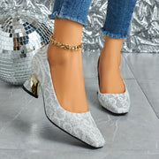 Women's Square Toe Stiletto Pump with Fabric Upper and TPU Sole