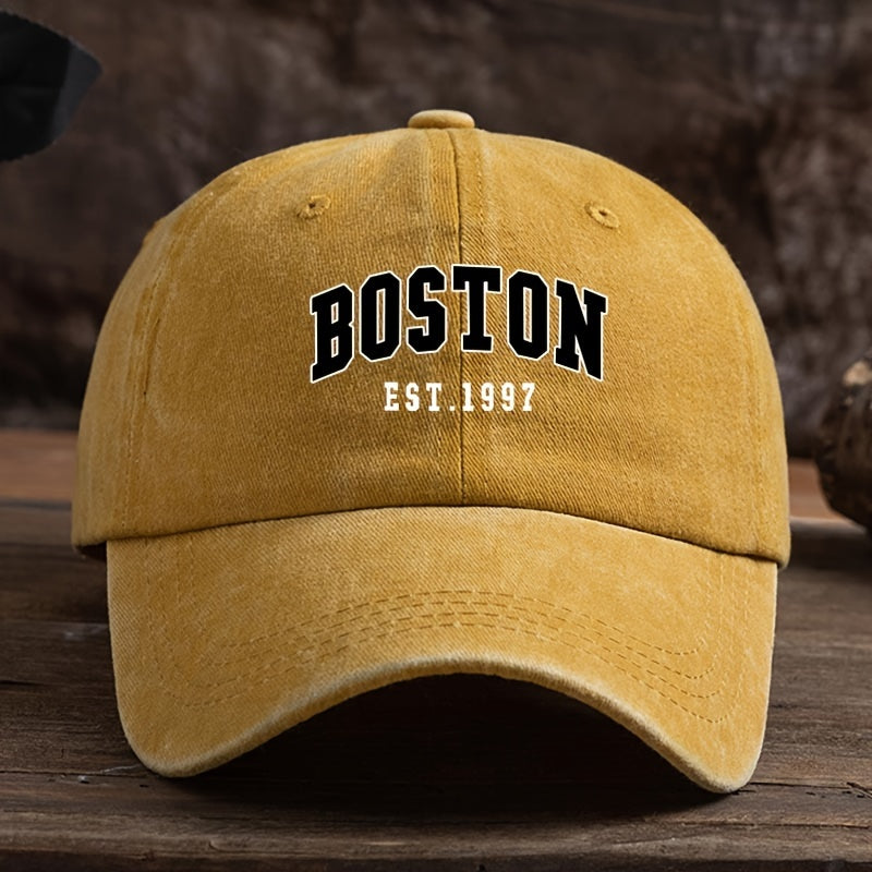 Boston Est. 1997 Unisex Moda Beysbol Shlyapa, O'zgaruvchan Qiya Qirralar bilan, To'qilgan Matodan Yasalgan, Oson Parvarish, Mashinada Yuvish/Quruq Tozalash mumkin.