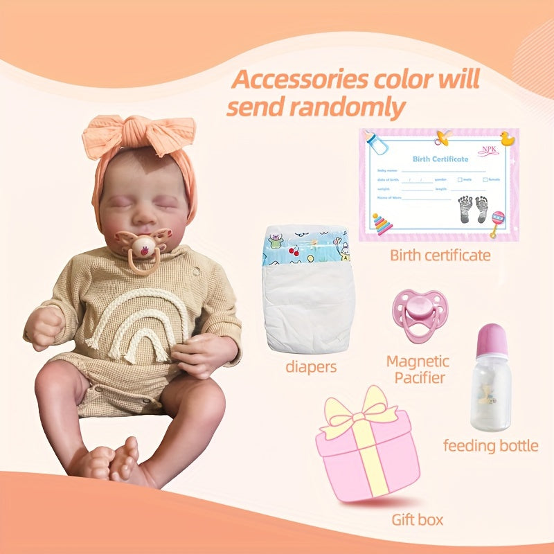 Shirin 43.18 sm o'ziga xos xususiyatlarga ega qayta tug'ilgan chaqaloq qo'g'irchoq, yuvilishi mumkin bo'lgan vinil tanasi - bolalar uchun ideal sovg'a.