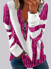 Women’s Plus Size Long Sleeve T-Shirt With Stripe Print Casual Top