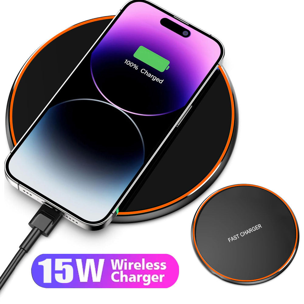 15W Wireless Charging Pad for iPhone with USB-C Fast Charging Inductive Base Black and Orange