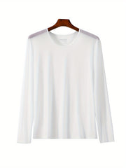 Camiseta de cuello redondo ultra fina para hombre, nylon elastano, color sólido, ajuste ajustado, para todas las estaciones