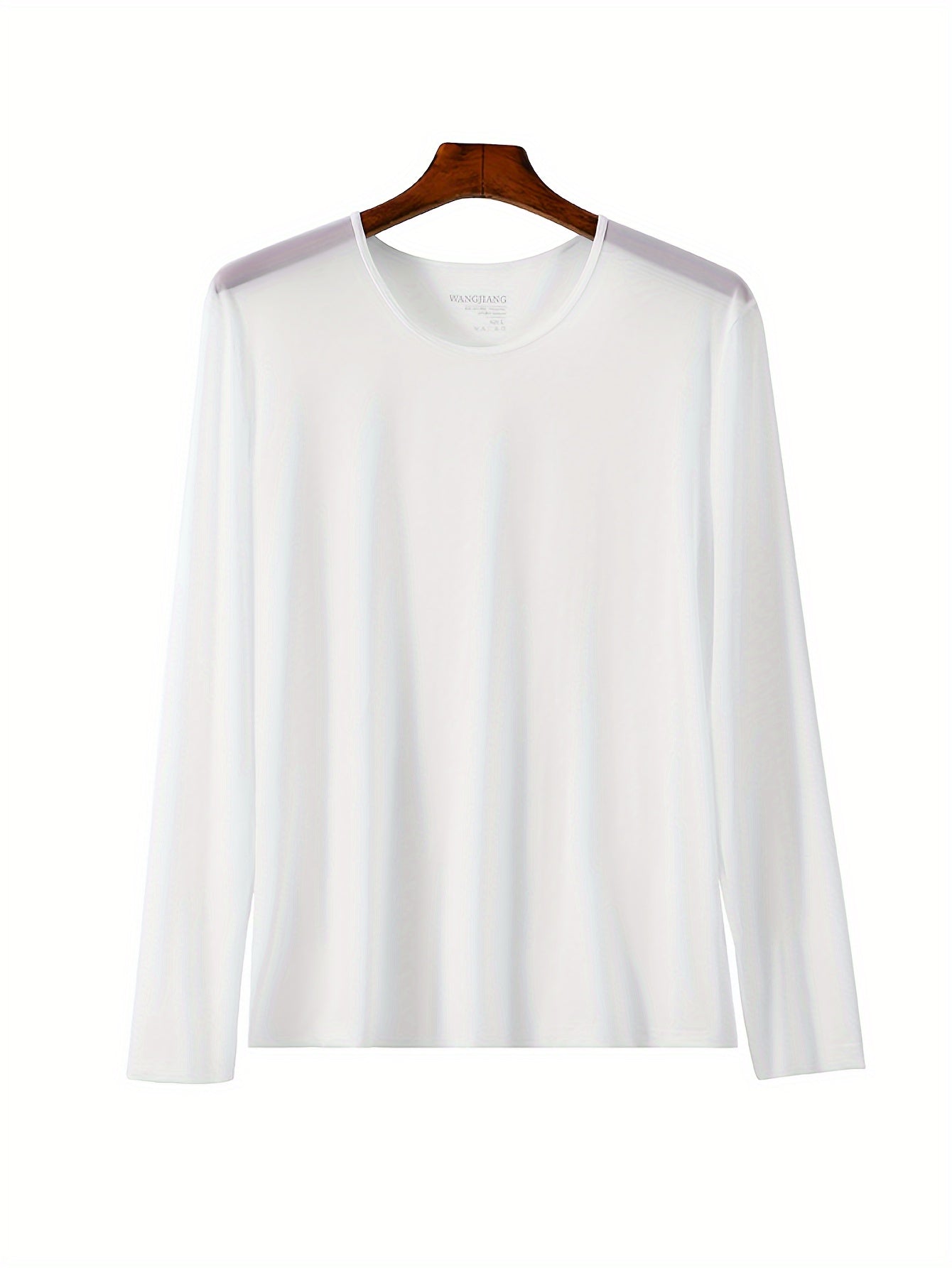 Camiseta de cuello redondo ultra fina para hombre, nylon elastano, color sólido, ajuste ajustado, para todas las estaciones