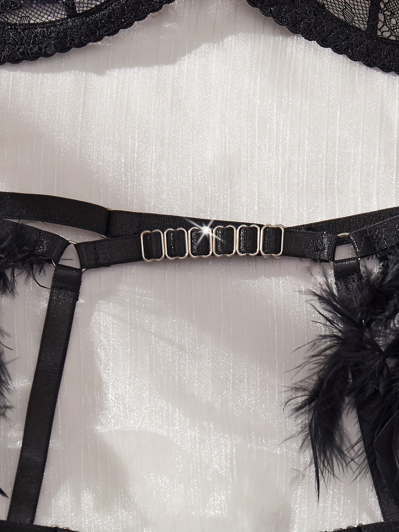 Women's Velvet Lace Lingerie with Sheer Design and Chain Detail