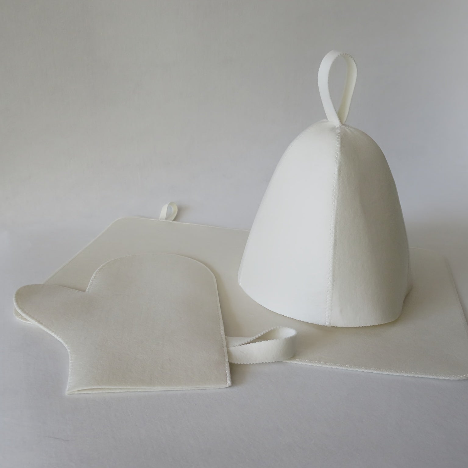 100% Felted Sauna Accessory Set with Insulating Mat Cap and Mitt