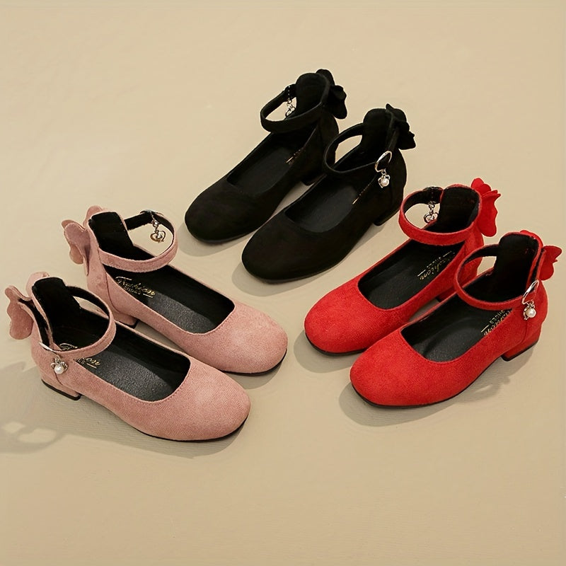 Girls High Heel Shoes for Parties and Weddings Spring Autumn Lightweight PU Heart Bow Tassel