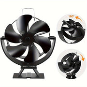 Wood Stove Fan 6-Blade Aluminum Portable Heat Exhauster No Electricity