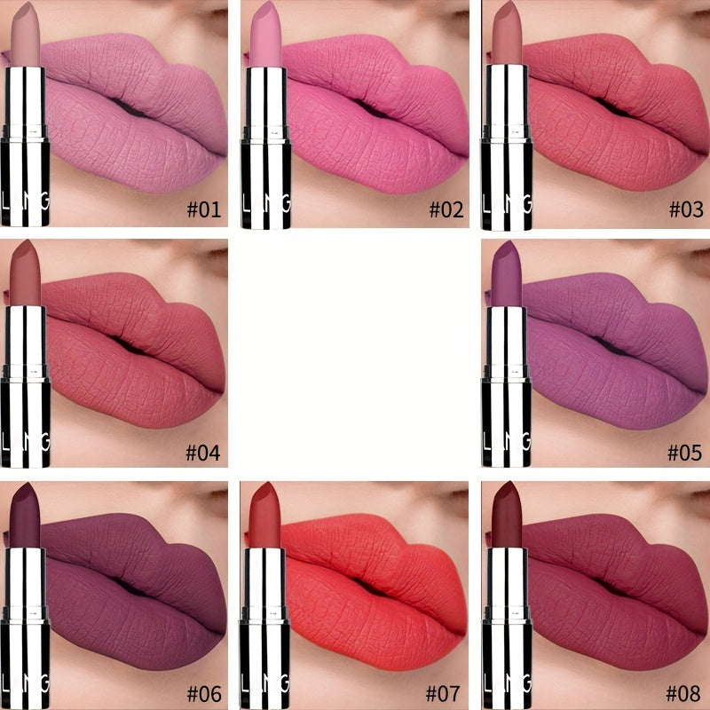 Women's Velvet Lipstick 8-Color Matte Silvery Tube Makeup