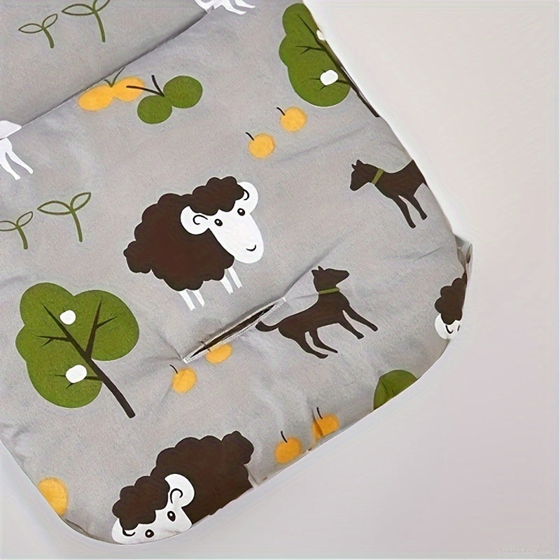 Almohadilla de asiento para cochecito de bebé, reversible, de algodón, para niños, con diseño de oveja y perro en dibujos animados