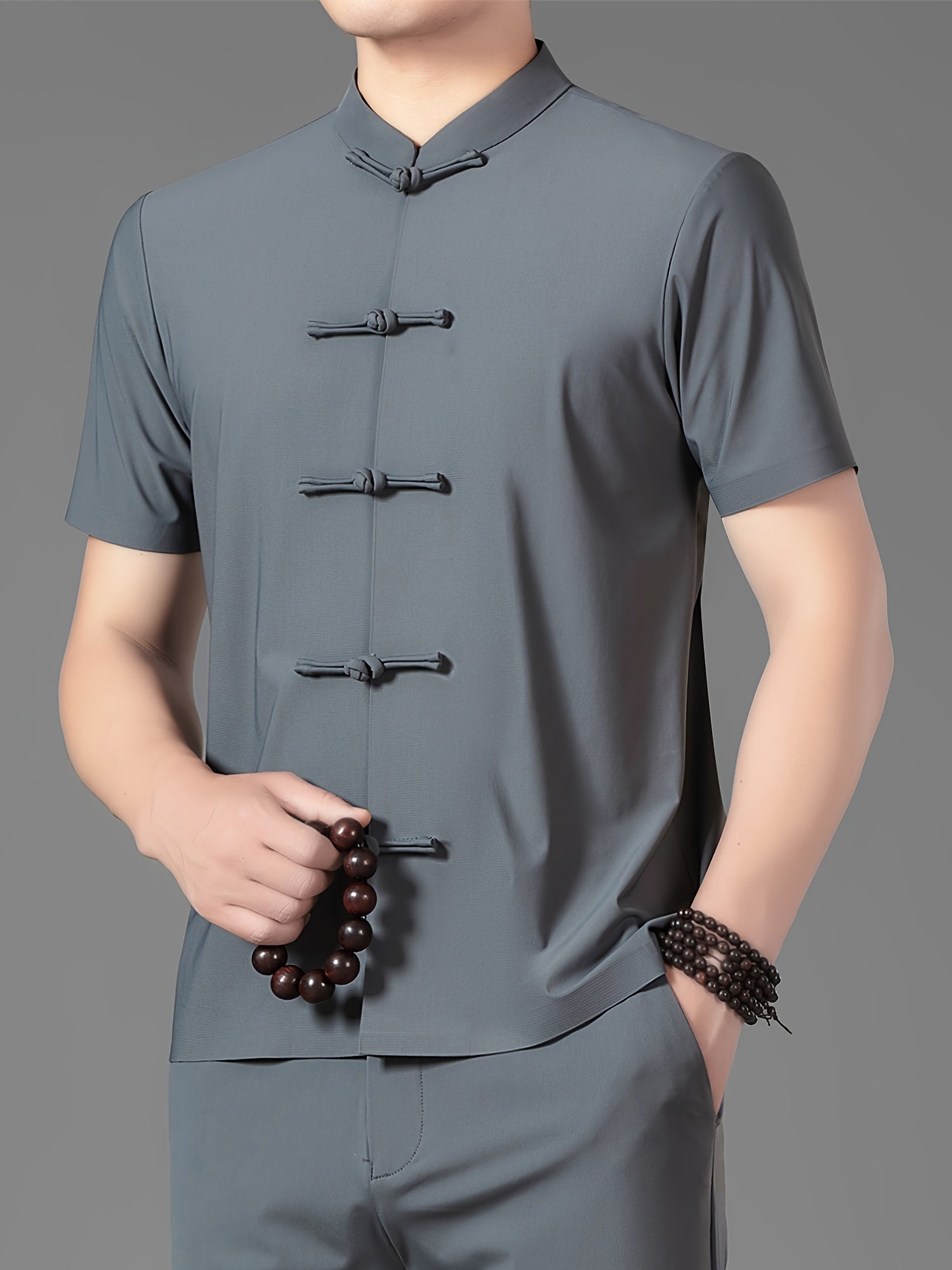 Мужской летний костюм Танг, легкий, дышащий, из нейлона и спандекса, традиционный китайский наряд