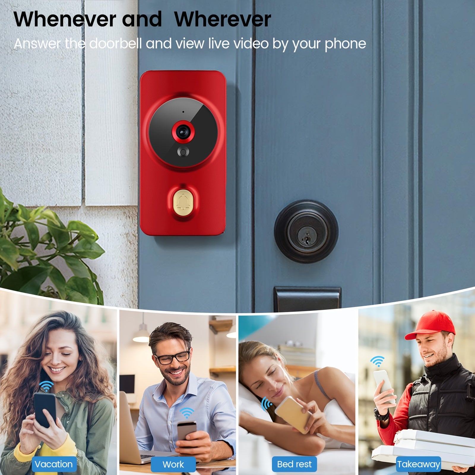 Wireless Video Doorbell with WiFi App Control Two-Way Audio Night Vision Cloud Storage Battery Powered