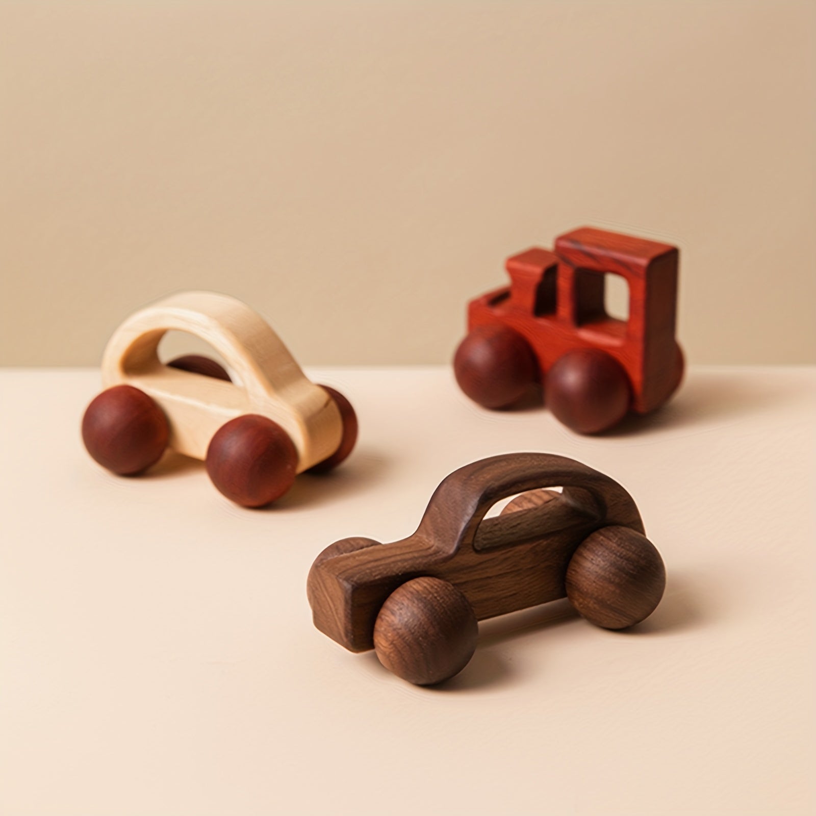 Children's Wooden Toy Car Made from Maple Mahogany and Black Walnut for Ages 3 and Up