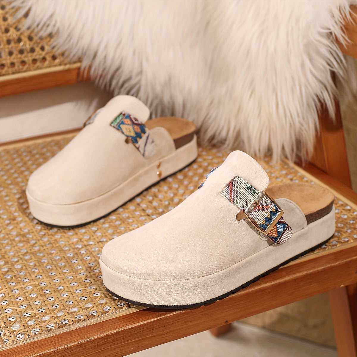 Women's Summer Slip-On Mules Beach Shoes with Embroidery Black White