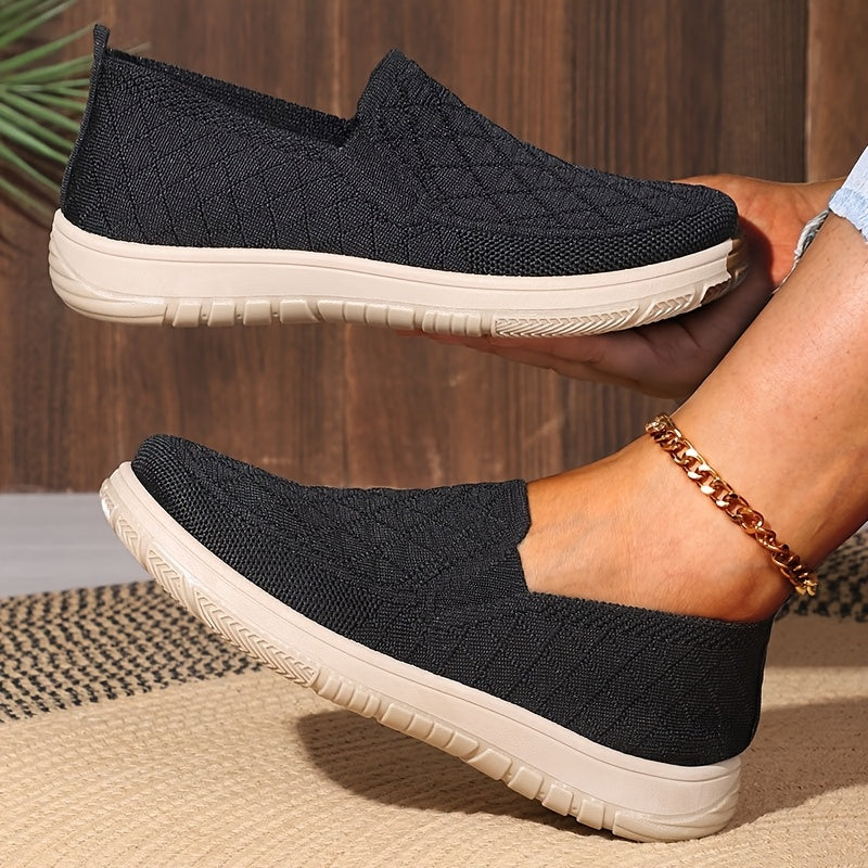 Women’s Slip-On Loafers Lightweight Breathable Fabric Black Casual Shoes