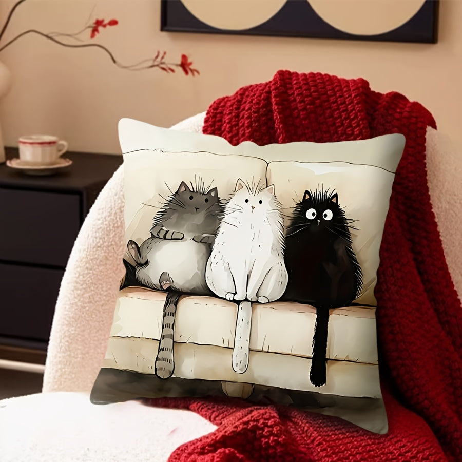 Cartoon Cat Throw Pillow Cover 44.96x44.96cm Polyester Sofa Bedroom Decor