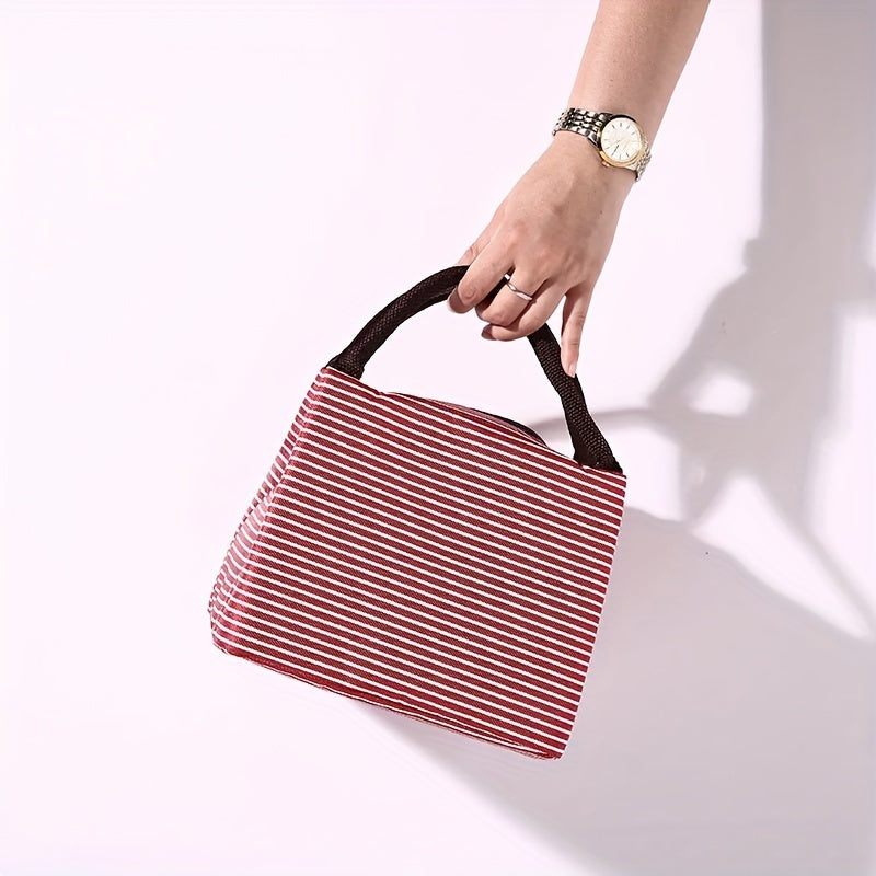 Insulated Lunch Tote with Striped Design, Oxford Cloth, Easy-Clean Aluminum Lining
