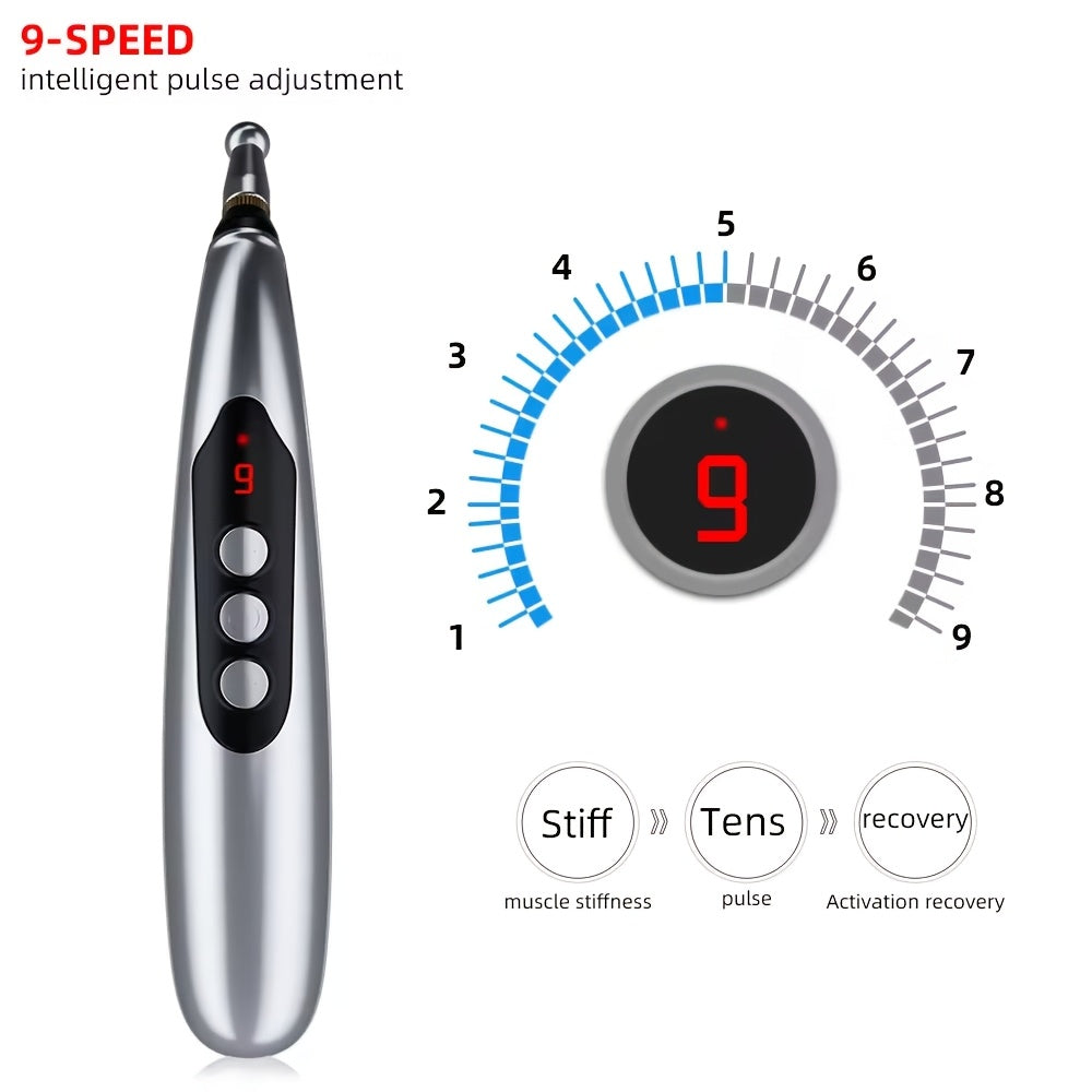 9-rejimli sozlash va bir nechta massaj qalam boshlariga ega bo'lgan portativ 7-in-1 massaj qalam. Mukammal sovg'a.