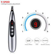 9-rejimli sozlash va bir nechta massaj qalam boshlariga ega bo'lgan portativ 7-in-1 massaj qalam. Mukammal sovg'a.