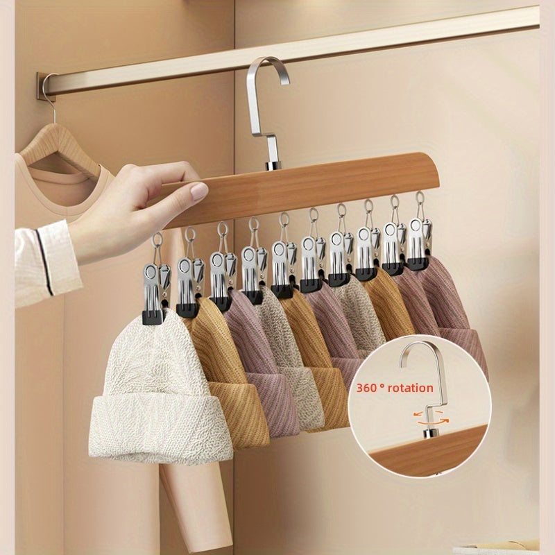 Organizador de pared de madera con 10 clips de acero inoxidable para armario, baño, dormitorio, almacenamiento