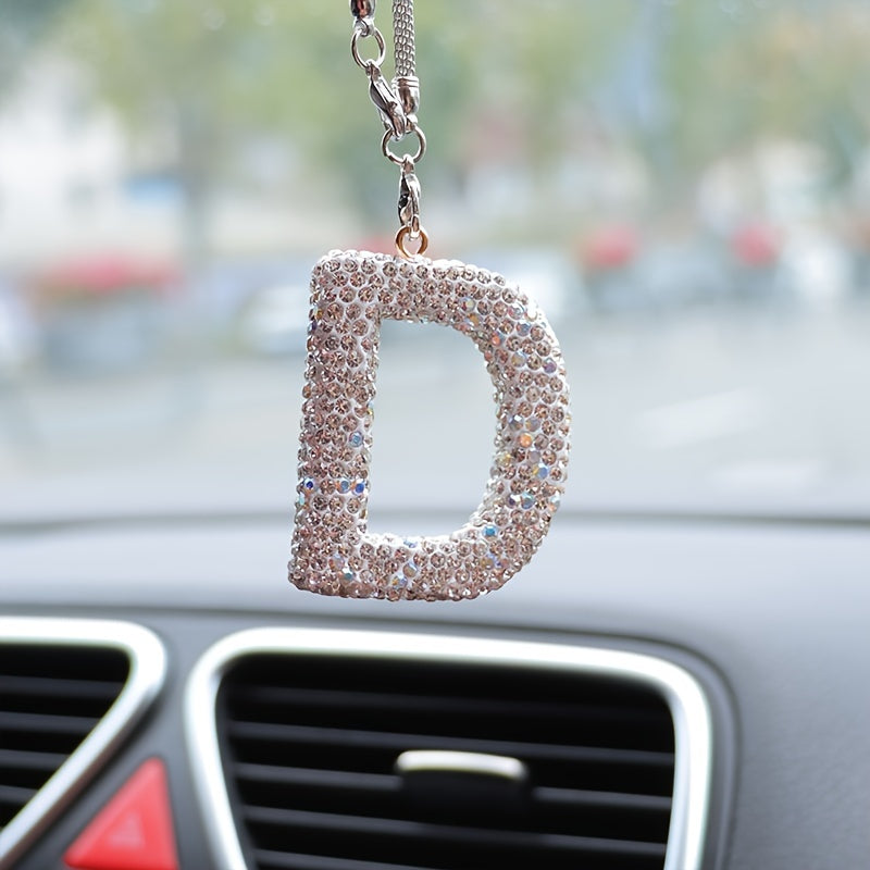 Crystal Bling Alphabet Letter Pendant for Vehicle Mirror with Rhinestones and Metal Material