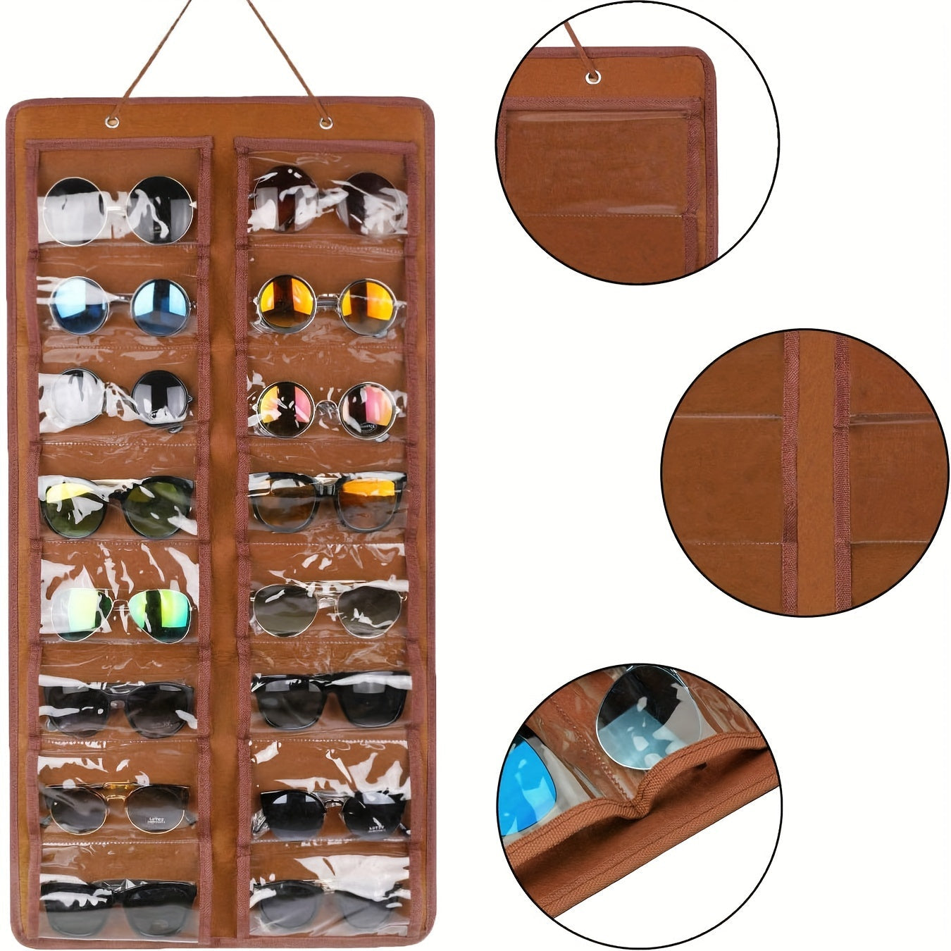 16-Slot Glasses Organizer Wall Pocket Dust-Proof Hanging Storage for Women Accessories