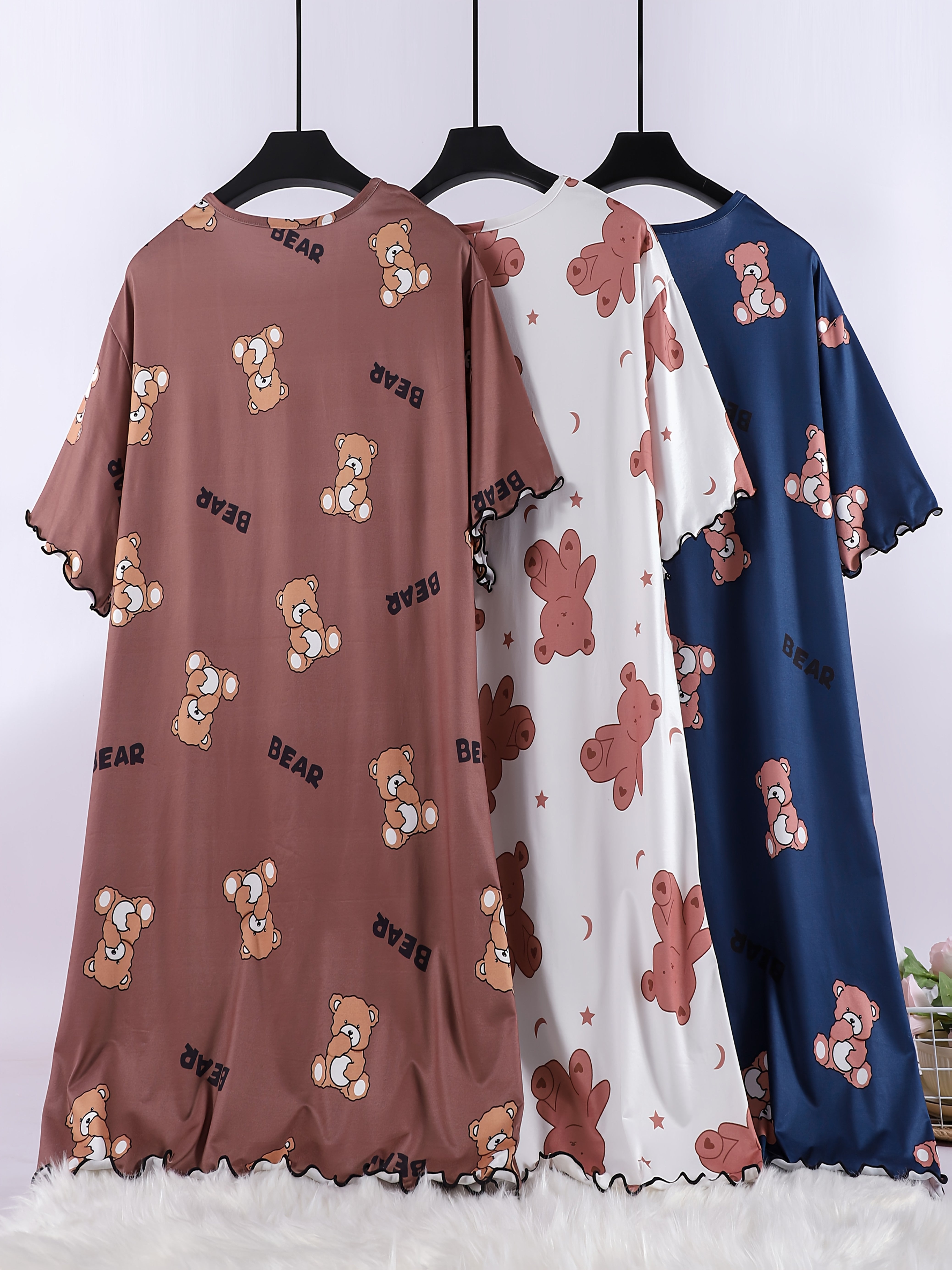 Women's Summer Nightgowns Set of 3 Cotton Short-Sleeve Sleep Dresses