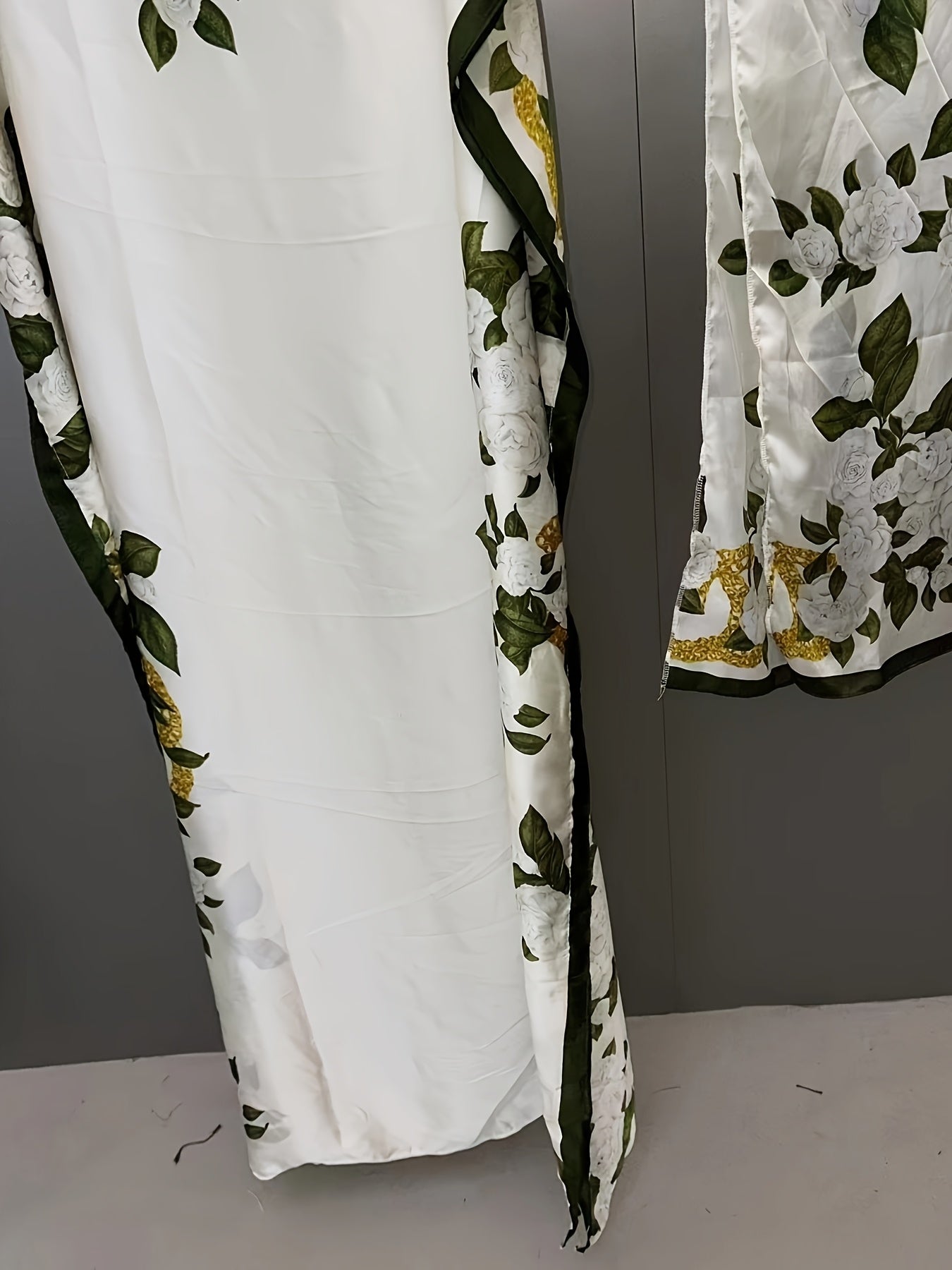 Women's Abaya Maxi Dress Floral Green White Black Modest Muslim Formal Wear