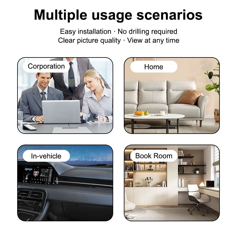 Mini WiFi kuzatuv kamerasining zamonaviy qora dizayni TF karta sloti bilan. Uy xavfsizligi va uy hayvonlarini kuzatish uchun ideal. USB quvvatlanadi va smartfonlar bilan mos keladi. Kompakt 480P rezolyutsiyasi. SD karta kiritilmagan.