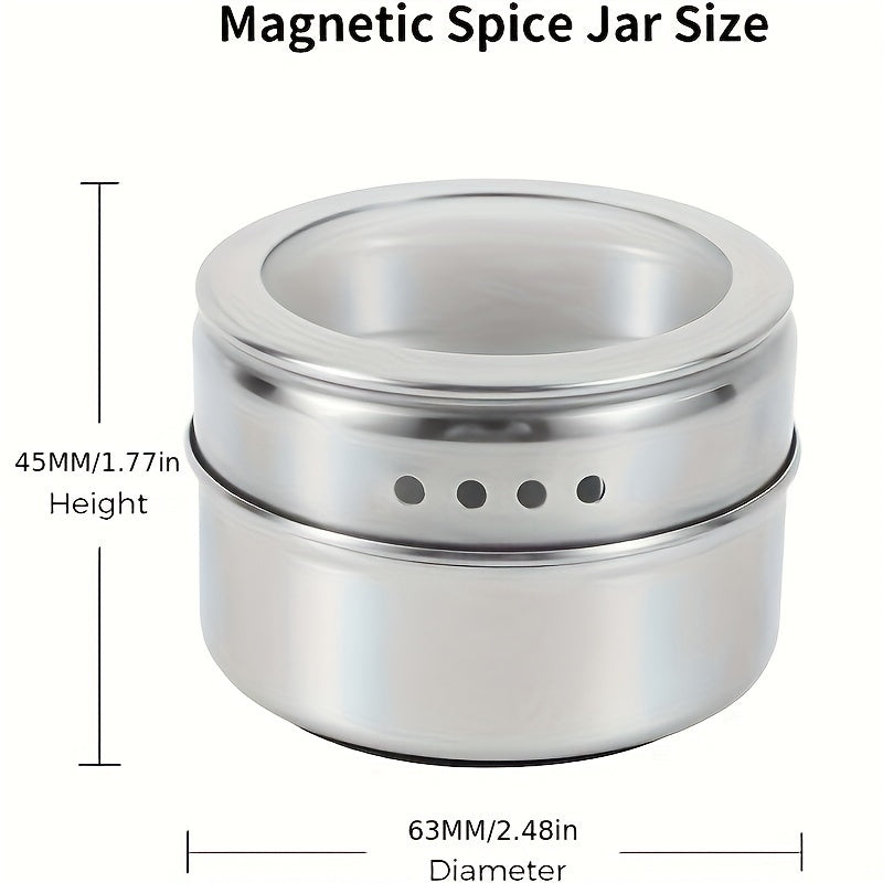 Set of 12 Magnetic Spice Containers with Salt and Pepper Shakers Kitchen Organizer