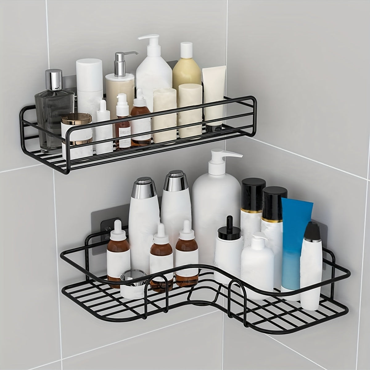 Wall Mounted Bathroom Storage Rack No Punch Holes for Organizing Accessories