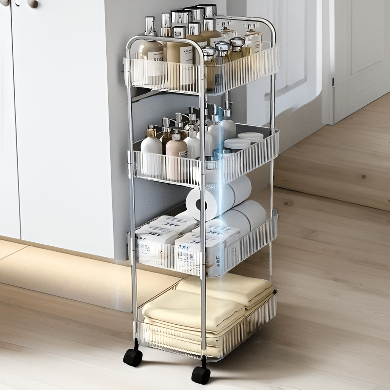 Acrylic Rolling Storage Cart with 3/4 Transparent Layers and 360° Wheels for Bedroom Bathroom Kitchen