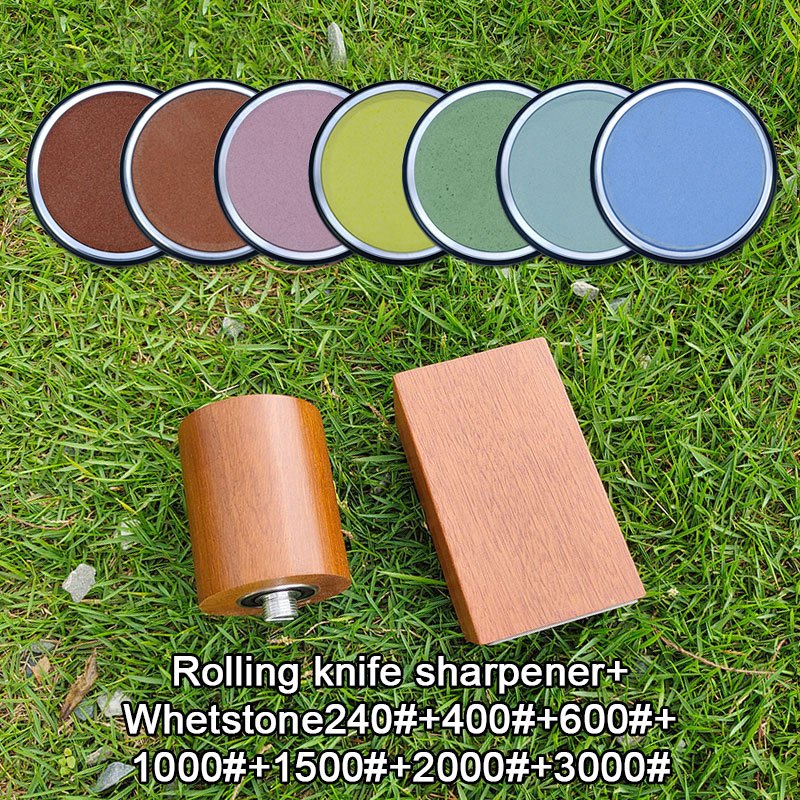 User-friendly rolling knife sharpener kit with dual angle sharpening corundum stone metal construction