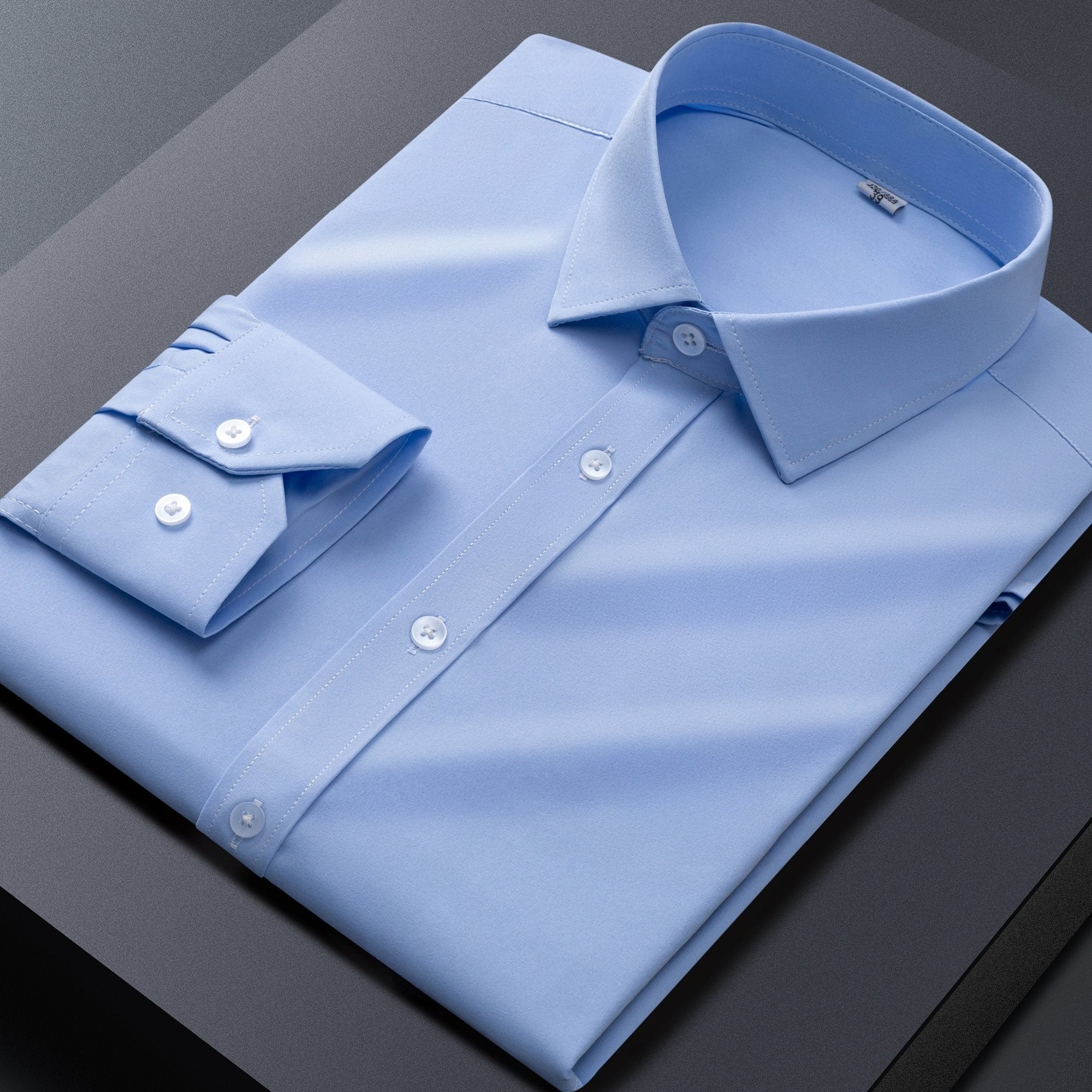 Camisa de vestir de estilo empresarial ligero para hombre, poliéster spandex de color sólido, con solapa y ajuste regular