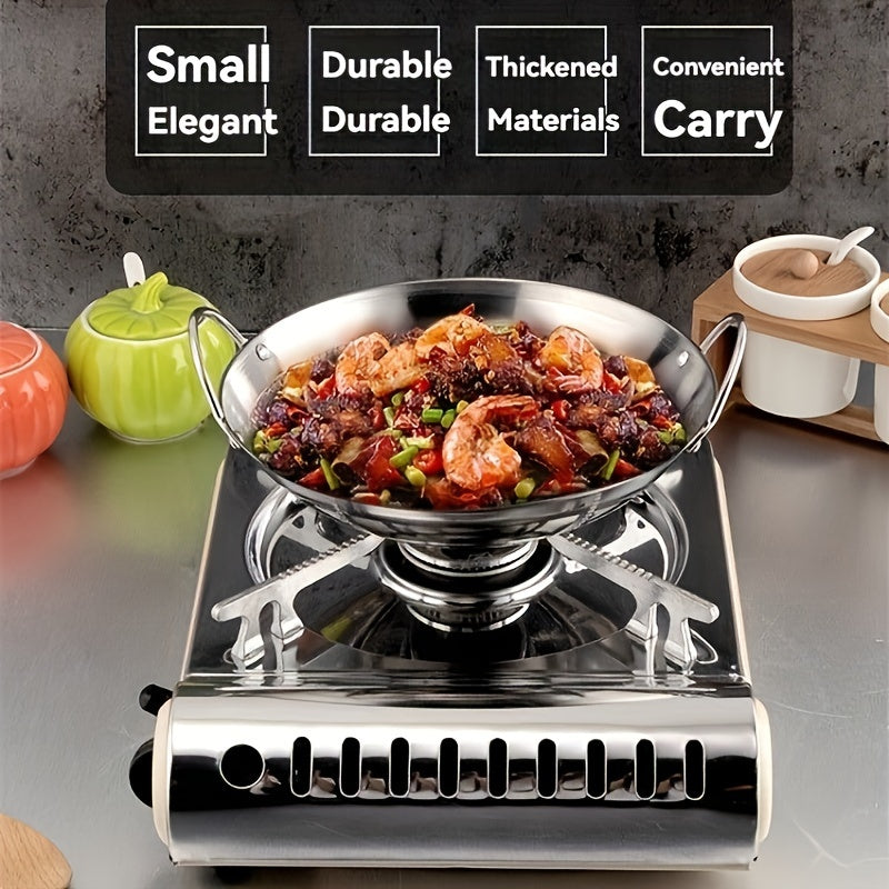 Stainless Steel Wok with Dual Handles Round Bottom for Seafood Soup Camping