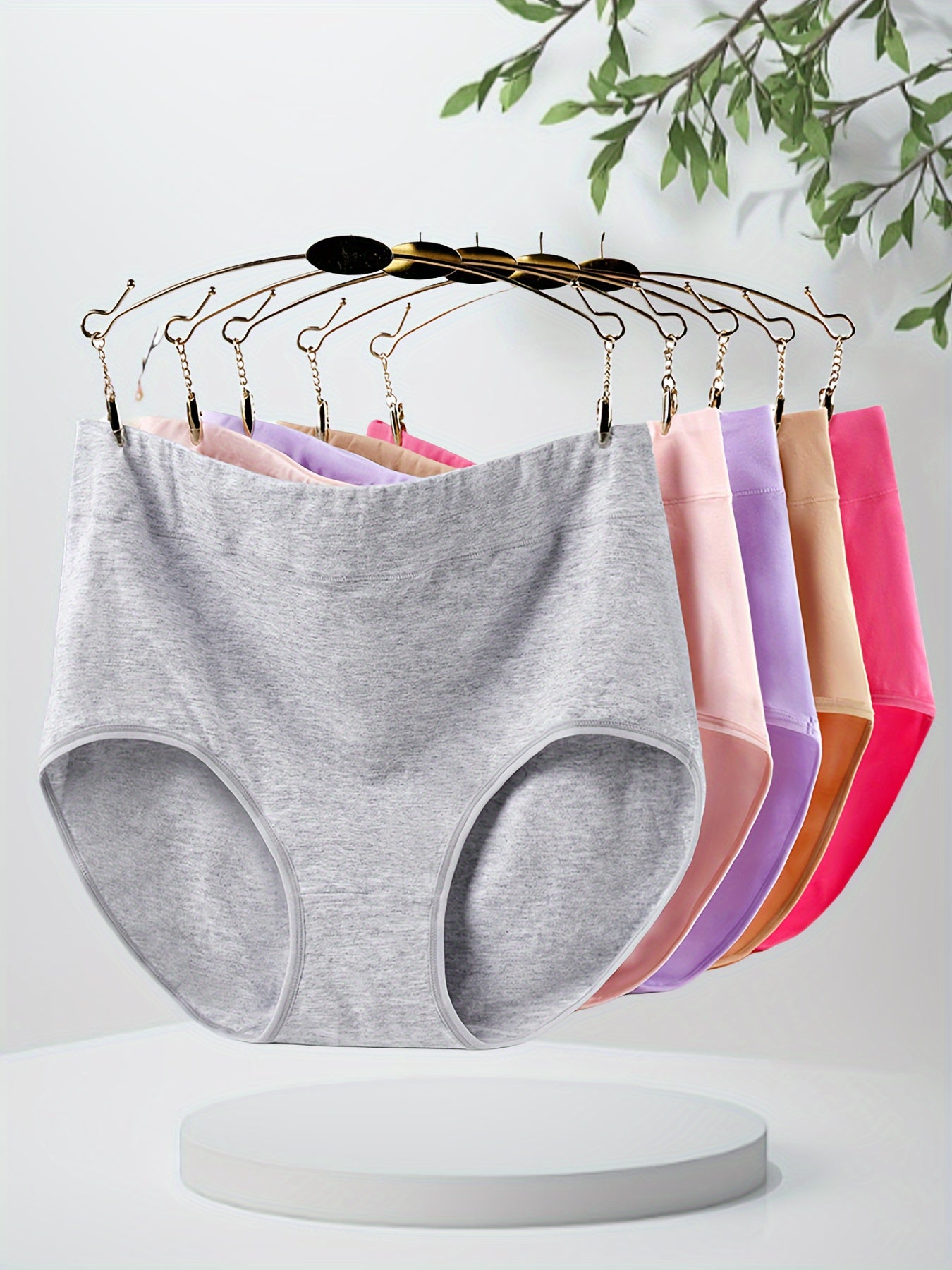 Women's Cotton Briefs 5-Pack Wide Waistband Solid Color Comfortable Underwear