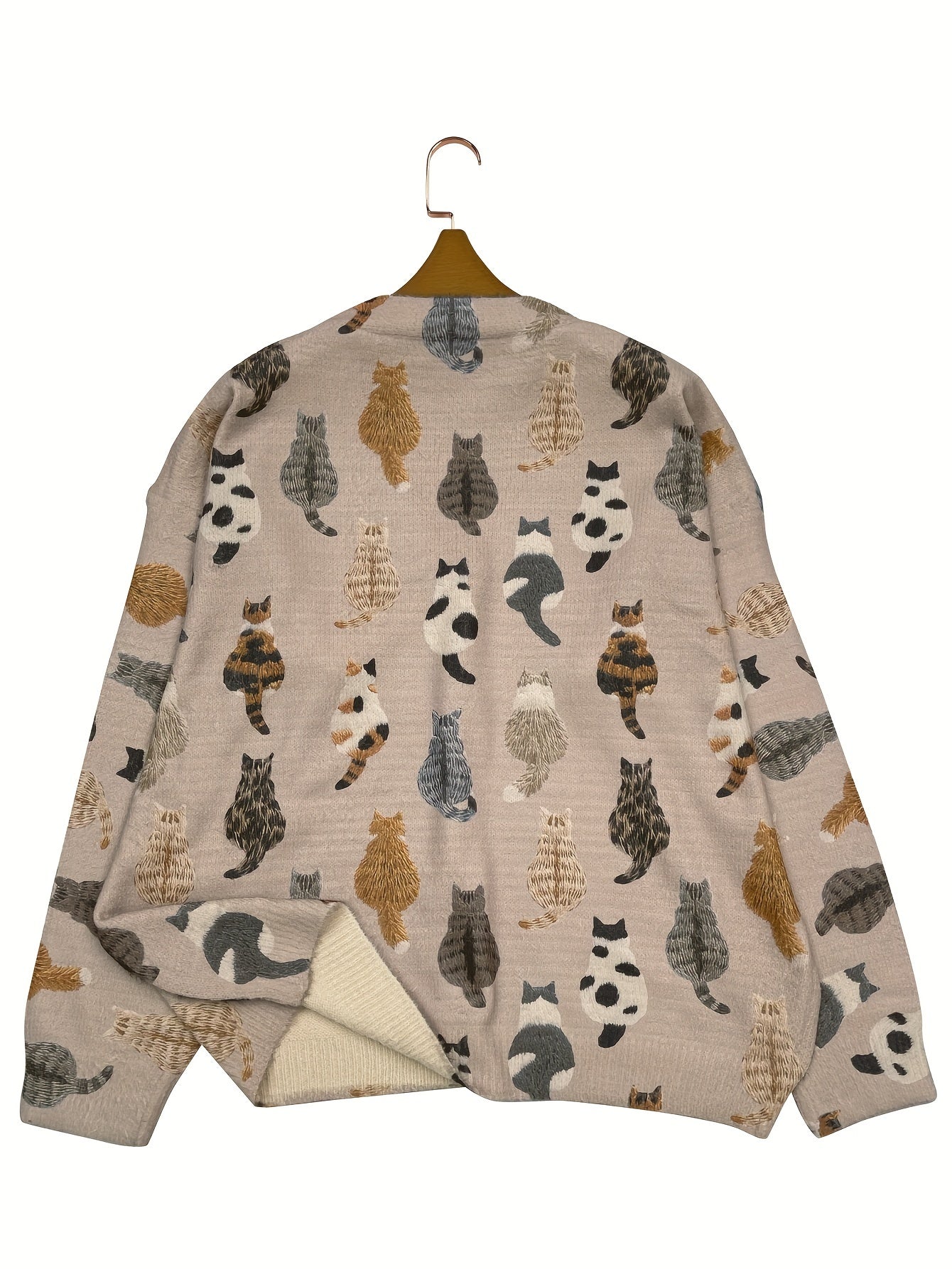 Women's Plus Size Woven Effect V-Neck Long Sleeve Cardigan Casual Sweater